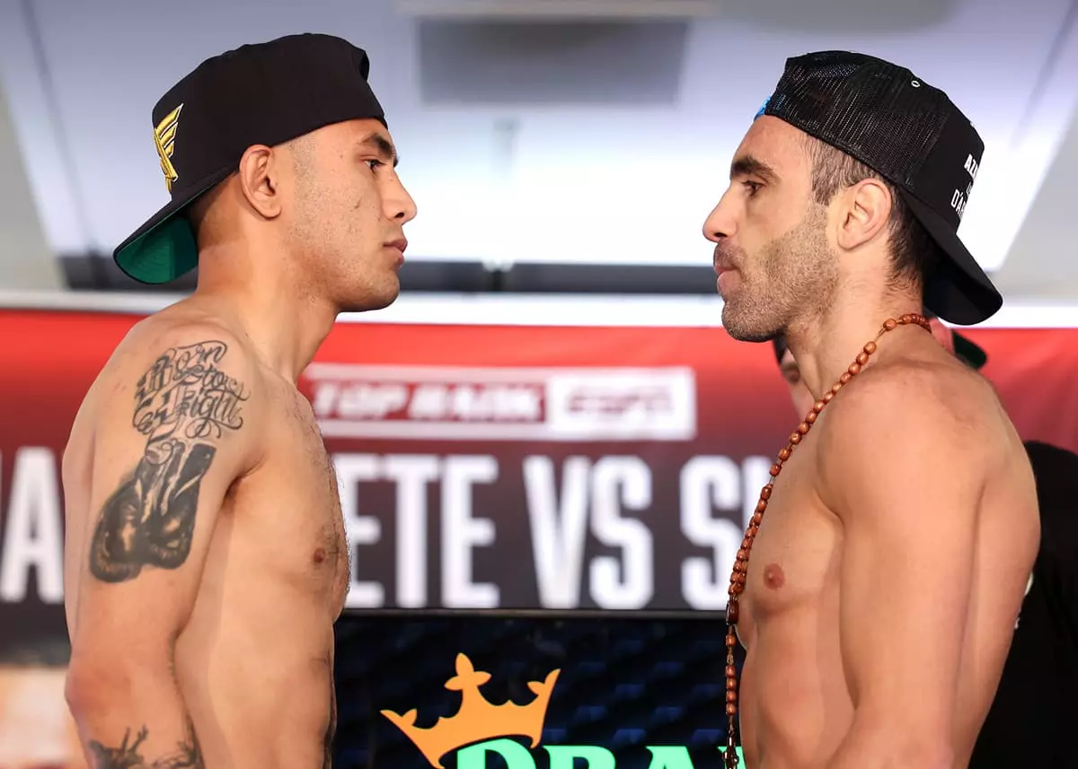 Sebastian Hernandez and Azat Hovhannisyan come face-to-face at the weigh-in ahead of their boxing bout