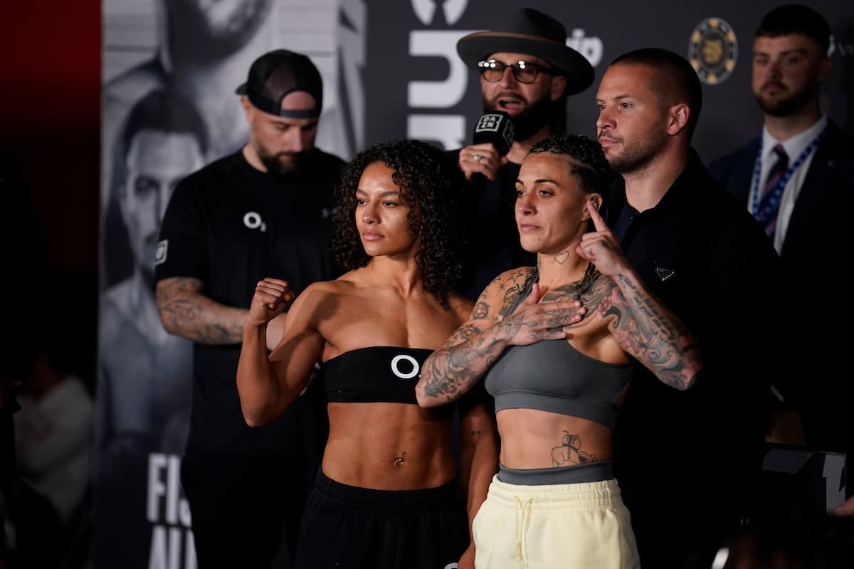 Shannon Ryan and Fara El Bousairi during the weigh-in ahead of their bout in London