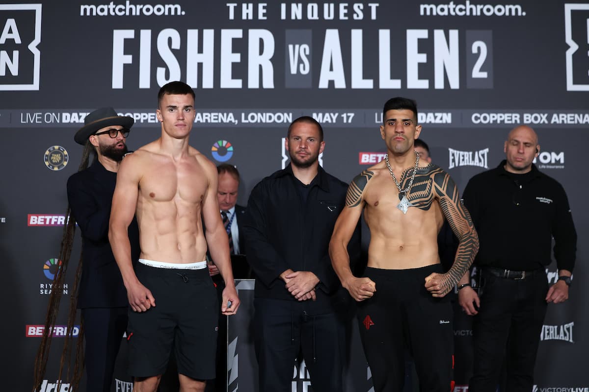 Taylor Bevan and Juan Cruz Cacheiro during the weigh-in ahead of their bout in London