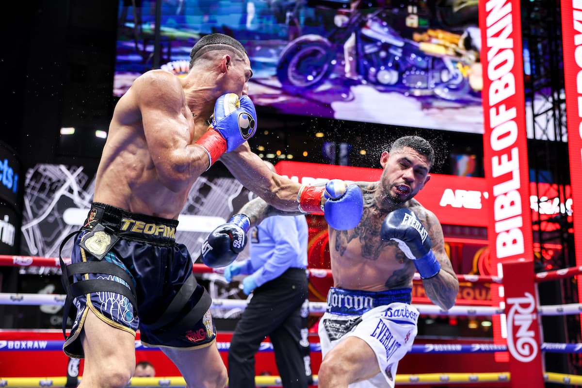 Teofimo Lopez punches Arnold Barboza Jr during their bout