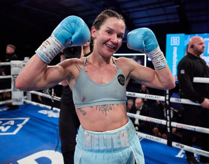 Terri Harper during her boxing bout against Rhiannon Dixon in Sheffield, England
