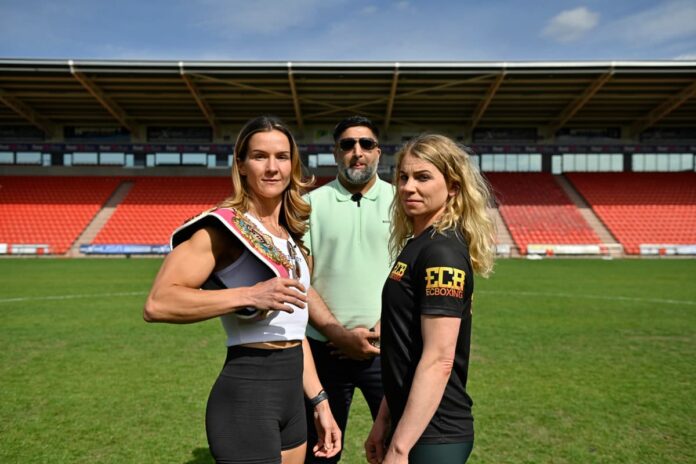 Terri Harper and Natalie Zimmermann at Doncaster Stadium ahead of their boxing bout