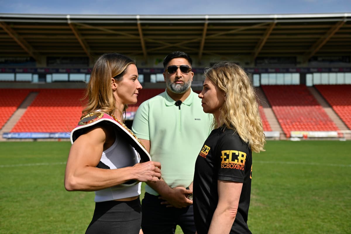 Terri Harper and Natalie Zimmermann at Doncaster Stadium ahead of their boxing bout