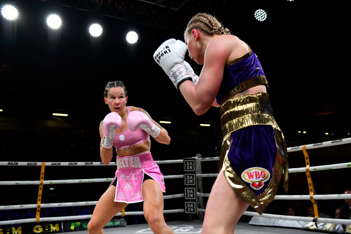 Terri Harper and Natalie Zimmermann during their bout at Doncaster Stadium