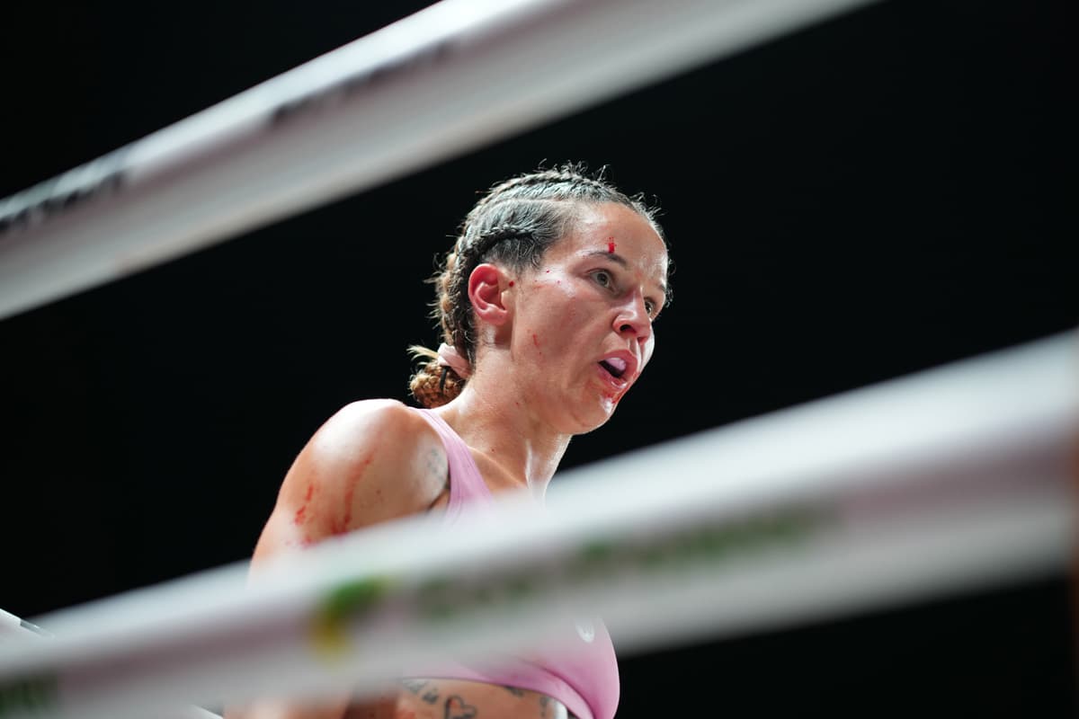 Terri Harper during her bout against Natalie Zimmermann at Doncaster Stadium