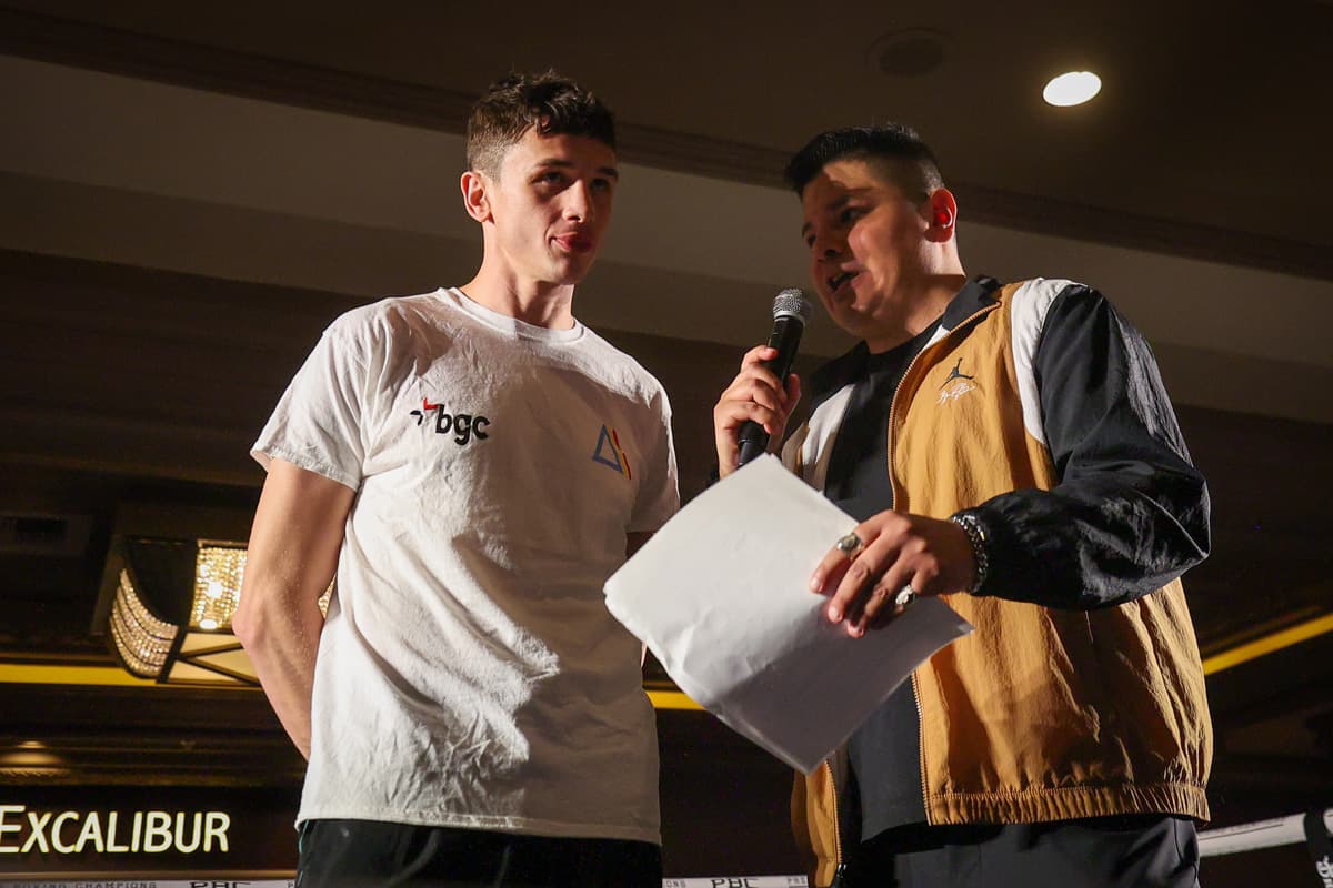 Ray Flores and Thomas LaManna during a media workout at Mandalay Bay Resort and Casino in Las Vegas