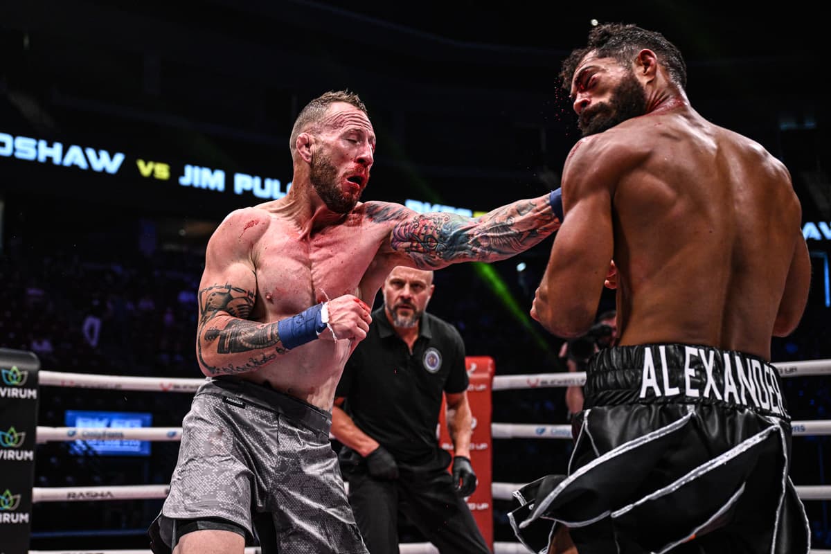 Trever Bradshaw punches Jim Pulgar during their bout at BKFC 74 Salt Lake City