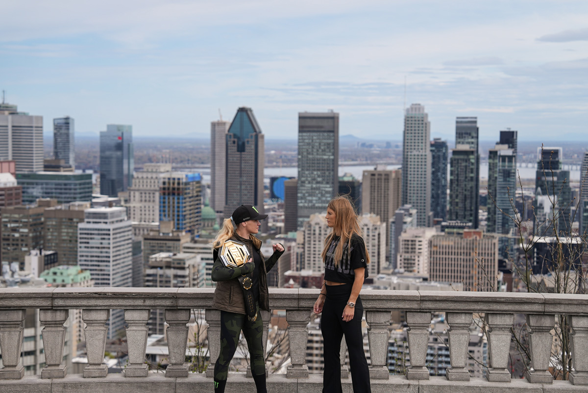 Valentina Shevchenko and Manon Fiorot come face-to-face ahead of their bout at UFC 315 in Montreal