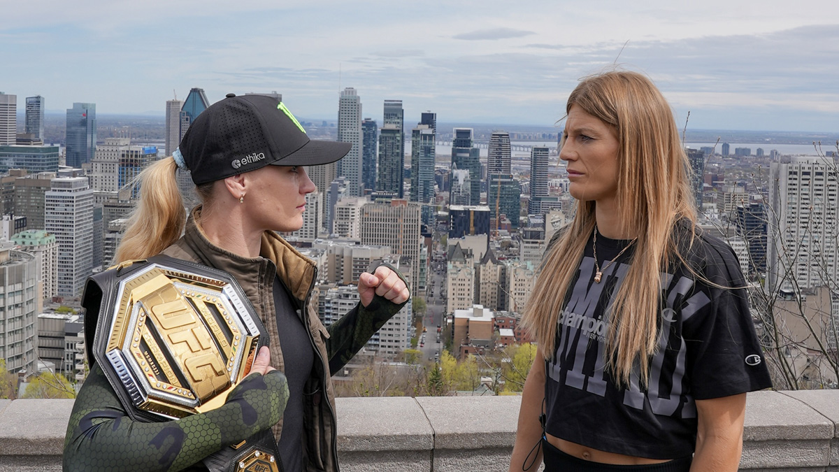 Valentina Shevchenko and Manon Fiorot come face-to-face ahead of their bout at UFC 315 in Montreal