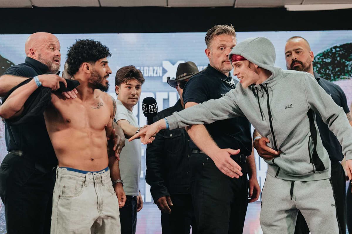 Walid Sharks and FoxTheG during the Misfits Boxing 21 press conference in Derby, England