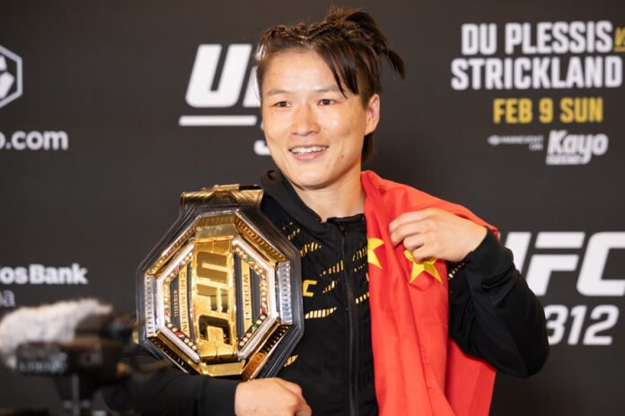 Weili Zhang during the UFC 312 post-fight press conference
