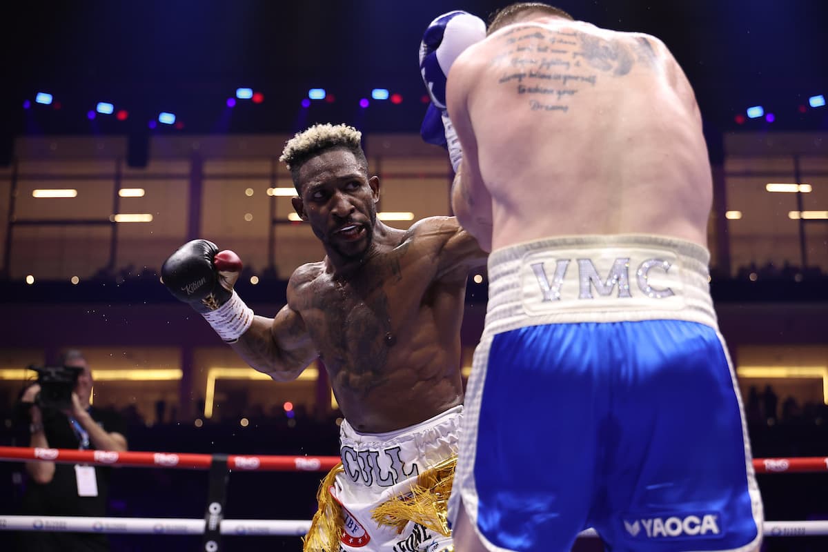 William Scull throws a jab during his bout against Canelo Alvarez