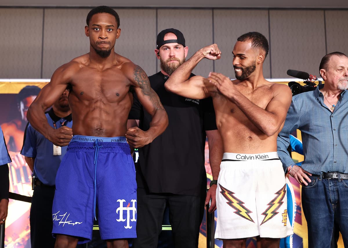 Keyshawn Davis and Edwin De Los Santos at the weigh-in in Norfolk, VA