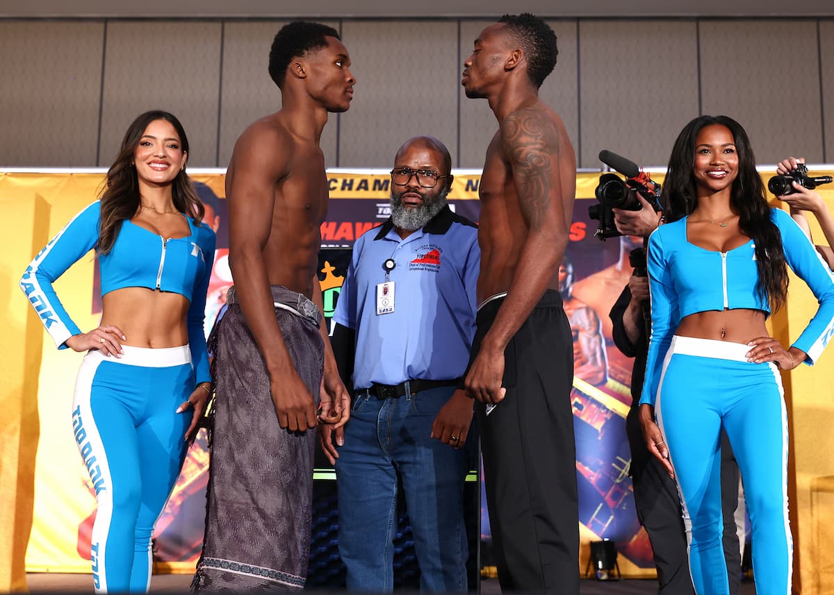 Abdullah Mason and Jeremia Nakathila at the weigh-in in Norfolk, VA