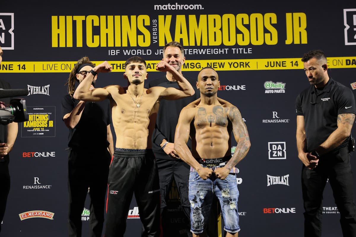 Adam Maca and Rafael Castillo at the weigh-in ahead of their bout in New York
