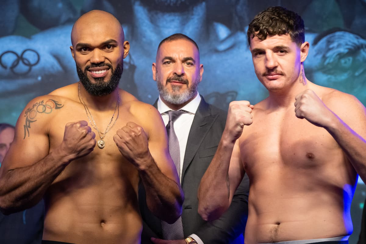 Albert Ramirez and Michael Alan Flannery at the weigh-in, ahead of their boxing bout at Cabaret du Casino in Montreal