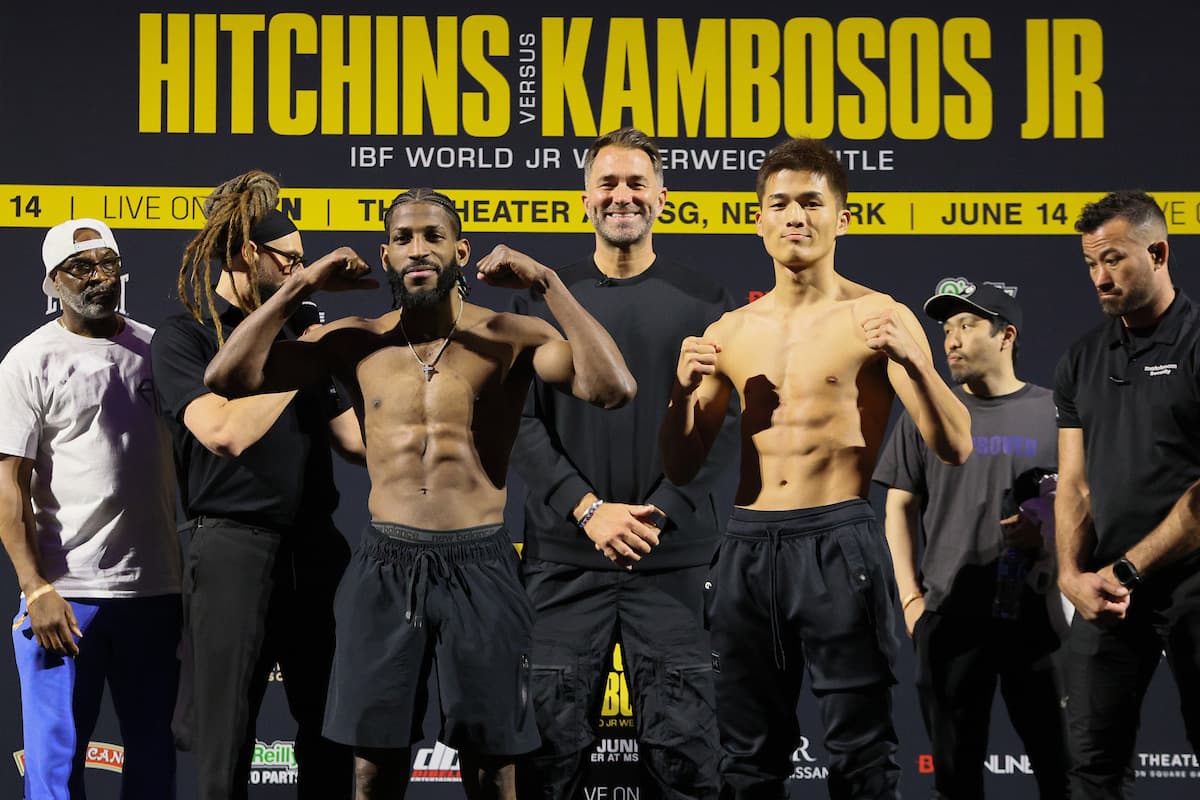 Andy Cruz and Hironori Mishiro at the weigh-in ahead of their bout in New York