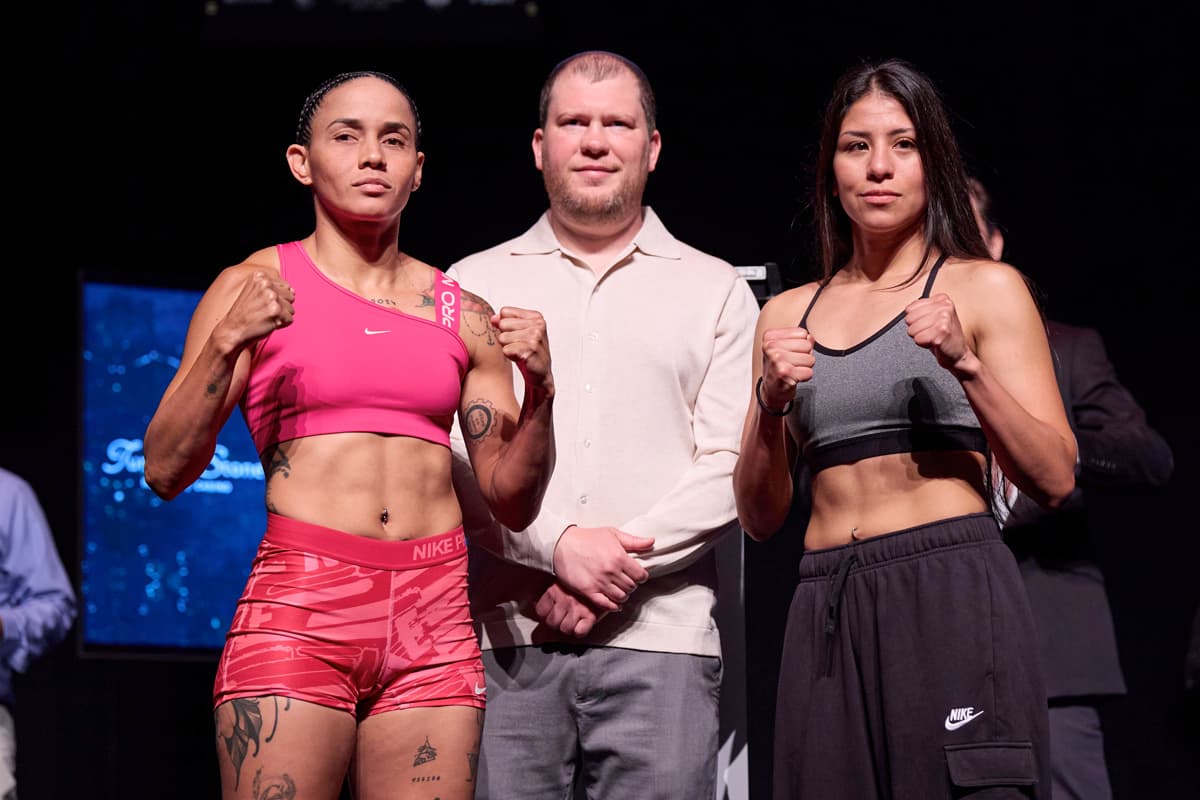 Ashleyann Lozada and Carmen Vargas at the weigh-in ahead of their bout in Verona, New York