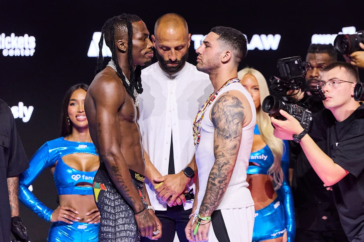 Avious Griffin and Julian Rodriguez during the weigh-in ahead of their bout in Anaheim, CA