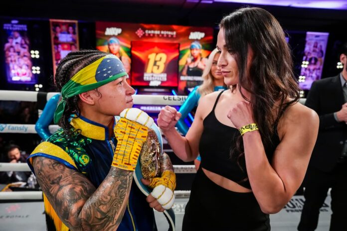 Beatriz Ferreira and Stephanie Han face each other