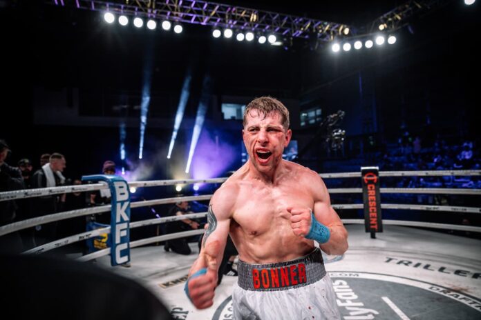Ben Bonner celebrates victory over Jamie Oldfield at BKFC 73 in London