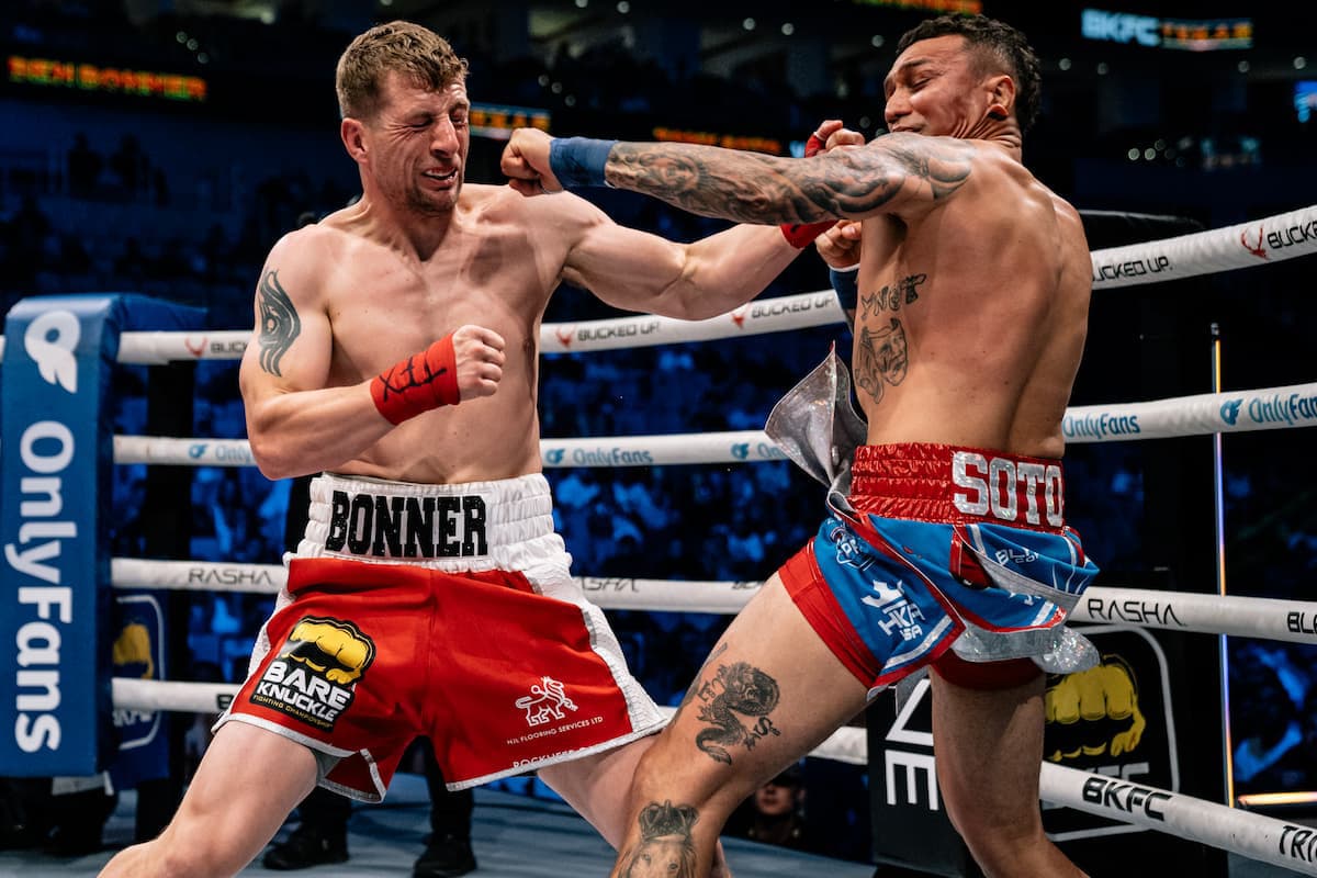 Ben Bonner and Tony Soto during their bare-knuckle boxing bout at BKFC 76 Texas