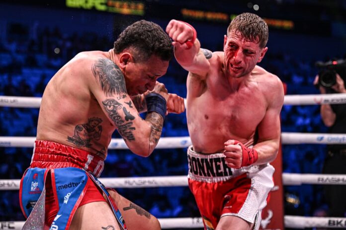 Ben Bonner punches Tony Soto during their bare-knuckle boxing bout at BKFC 76 Texas