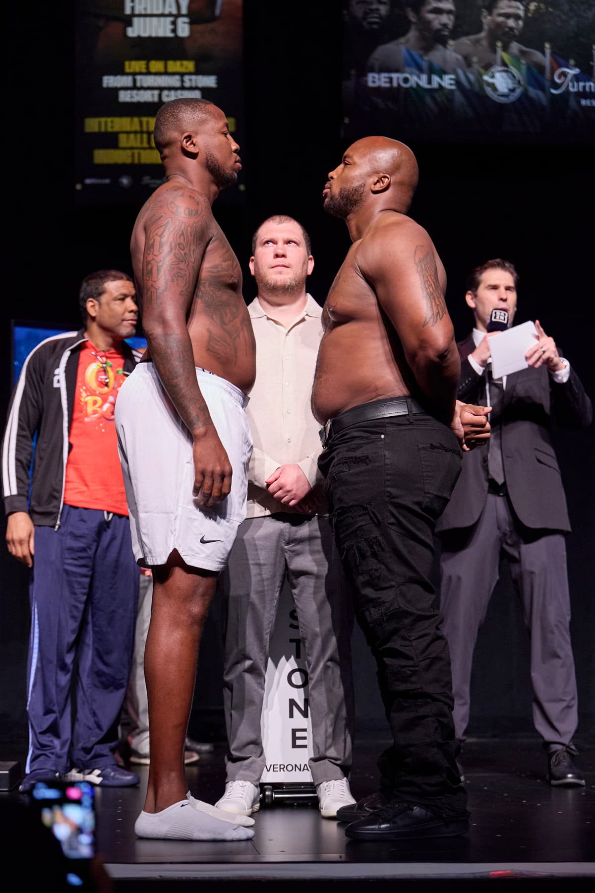 Brandon Moore and Stanley Wright at the weigh-in ahead of their bout in Verona, New York