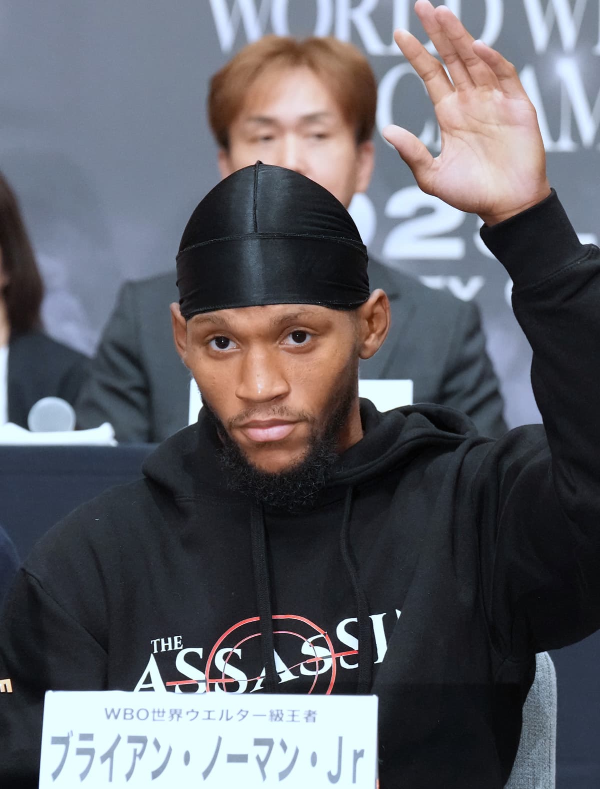 Brian Norman Jr at the press conference ahead of his bout against Jin Sasaki in Tokyo