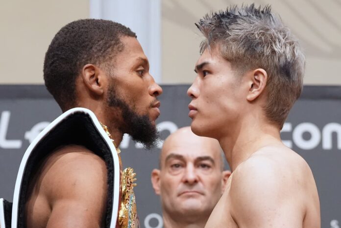 Brian Norman Jr and Jin Sasaki come face-to-face at the weigh-in, ahead of their boxing bout in Tokyo