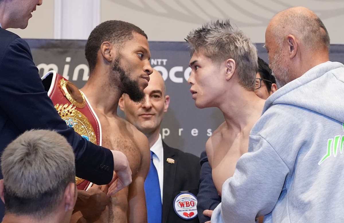 Brian Norman Jr and Jin Sasaki come face-to-face at the weigh-in ahead of their bout in Tokyo