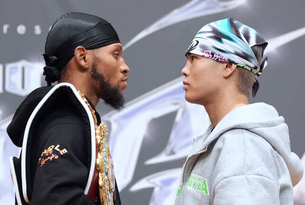 Brian Norman Jr and Jin Sasaki at the press conference ahead of their bout in Tokyo
