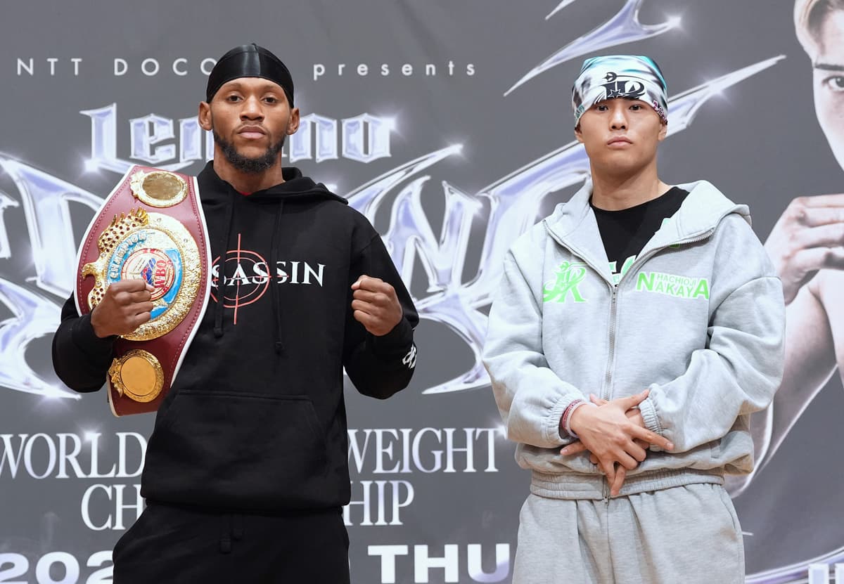 Brian Norman Jr and Jin Sasaki at the press conference ahead of their bout in Tokyo