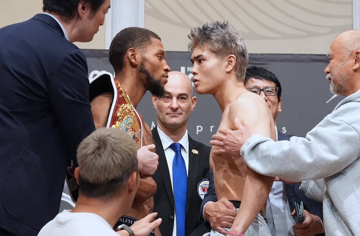 Brian Norman Jr and Jin Sasaki come face-to-face at the weigh-in ahead of their bout in Tokyo