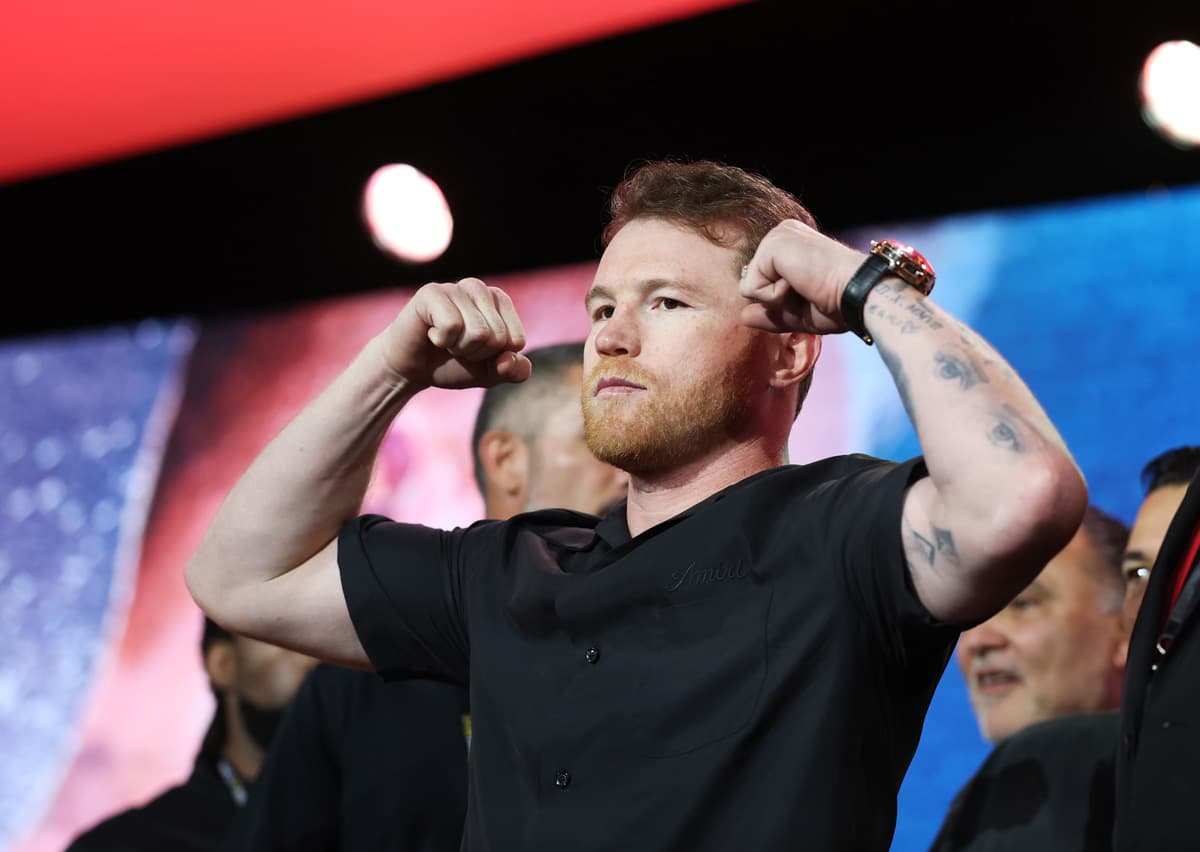 Canelo Alvarez during the press conference at the 2025 Fanatics Fest NYC ahead of his bout against Terence Crawford