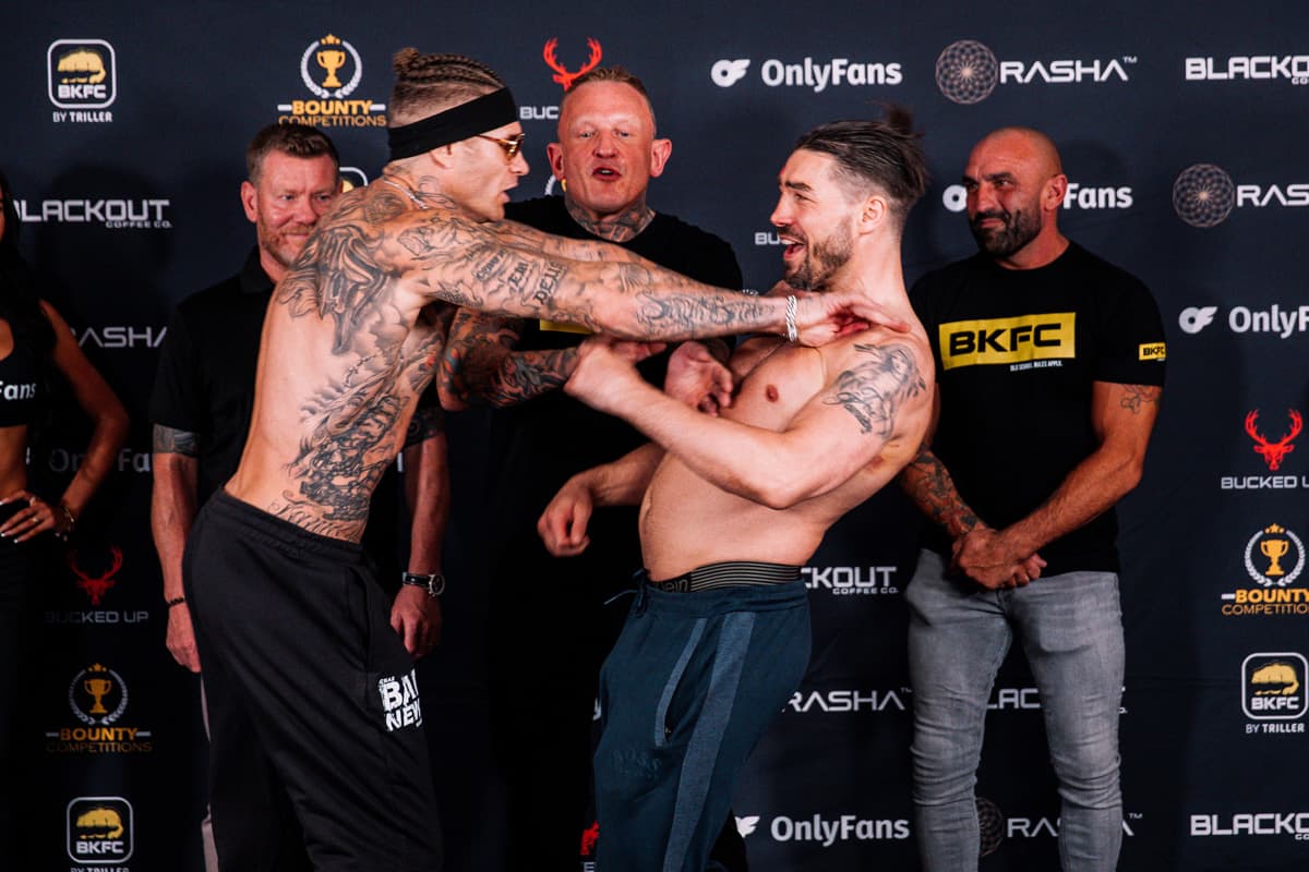 Charles Wasserman and Jamie Cox during the weigh-in ahead of their bout BKFC 77 Birmingham