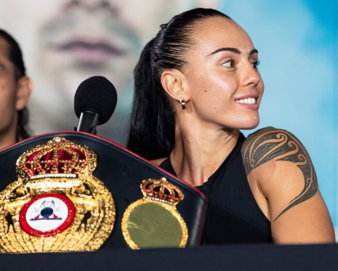 Cherneka Johnson at the press conference ahead of her boxing bout