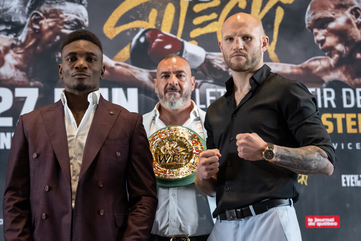 Christian Mbilli and Maciej Sulecki at the press conference ahead of their boxing bout in Québec City, Canada