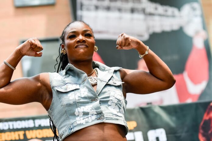 Claressa Shields at the press conference ahead of her bout against Lani Daniels in Detroit, MI