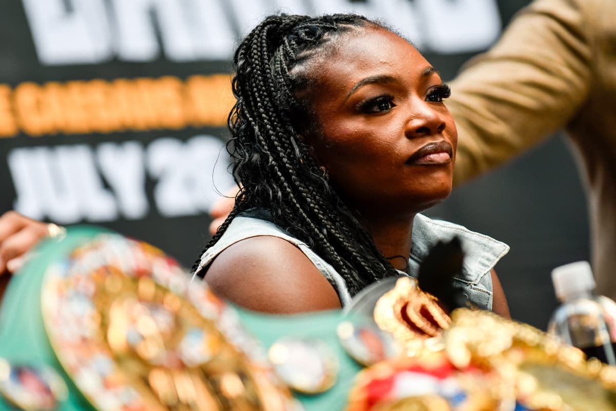 Claressa Shields at the press conference ahead of her bout against Lani Daniels in Detroit, MI