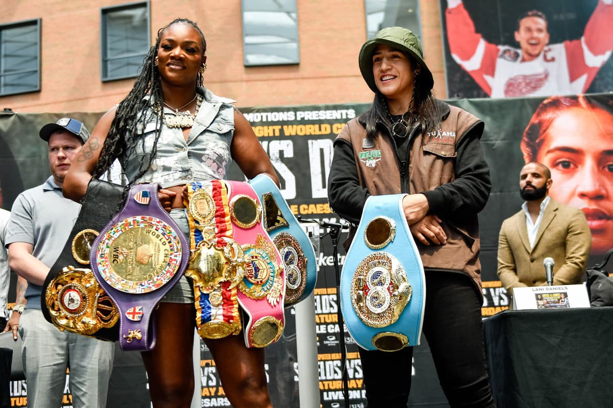 Claressa Shields and Lani Daniels at the press conference ahead of their bout in Detroit, MI