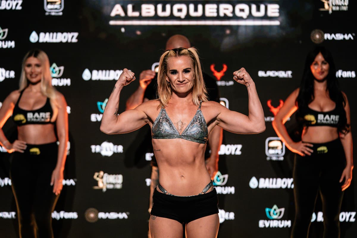 Crystal Van Wyk at the weigh-in ahead of her bout against Jenny Savage