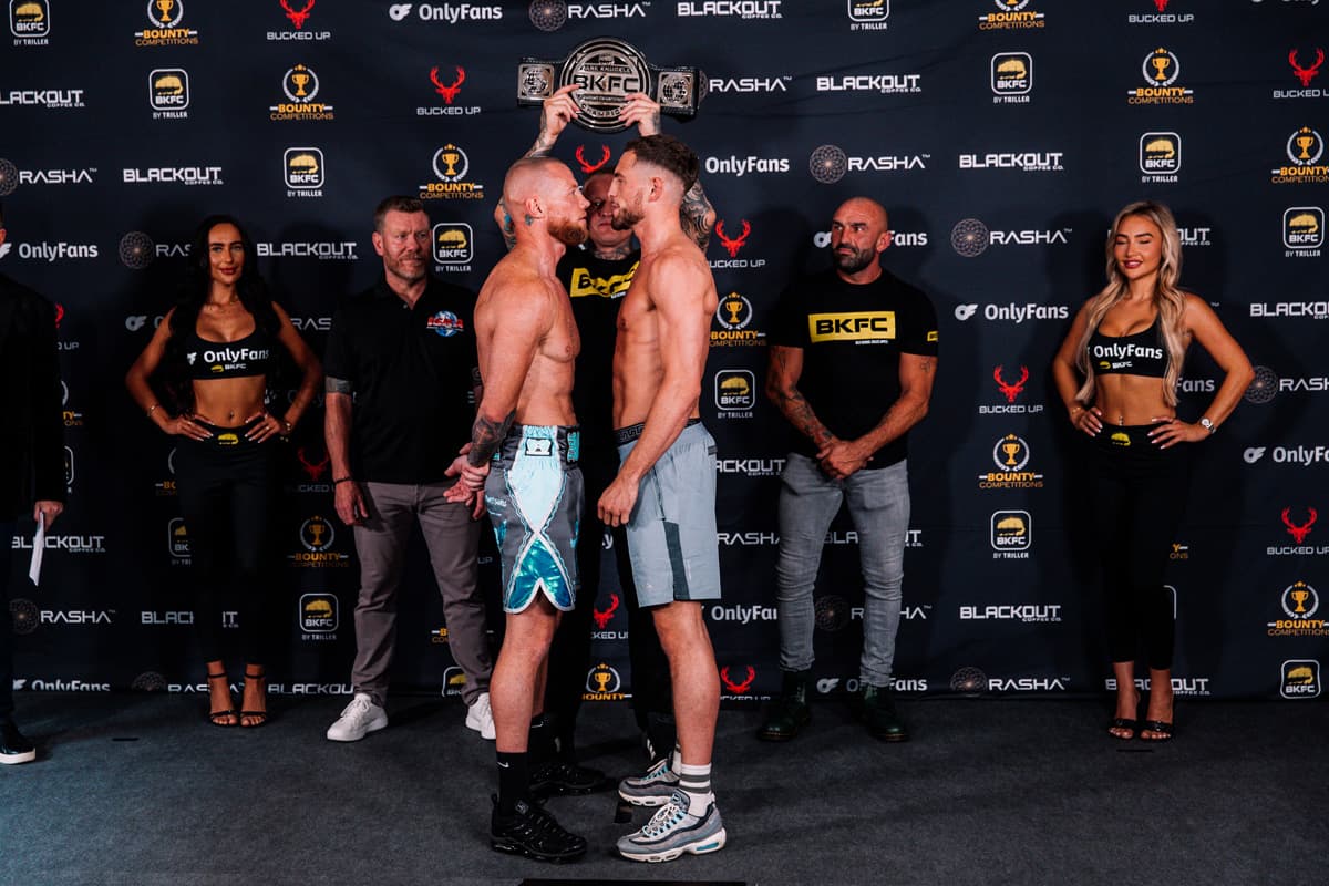 Danny Christie and Connor Tierney during the weigh-in ahead of their bout BKFC 77 Birmingham