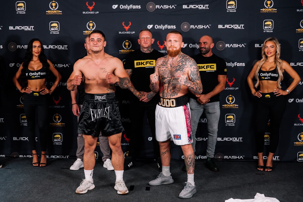 Dawid Chylinski and Jimmy Wallhead during the weigh-in ahead of their bout BKFC 77 Birmingham