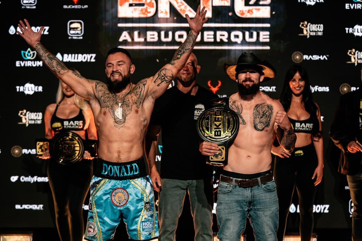 Donald Sanchez and David Mundell at the weigh-in ahead of their bout at BKFC 75 Albuquerque