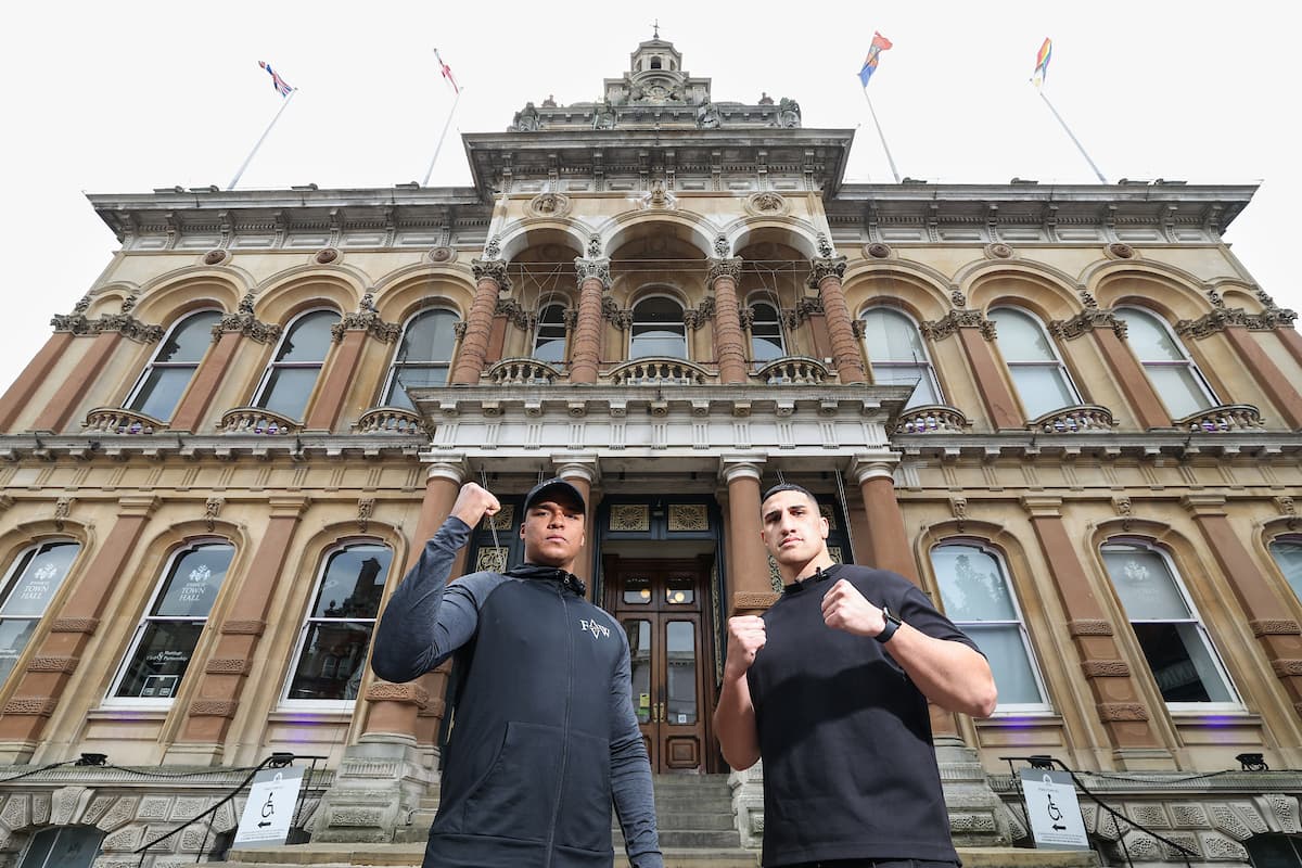 Fabio Wardley and Justis Huni pose outside Ipswich Town Hall