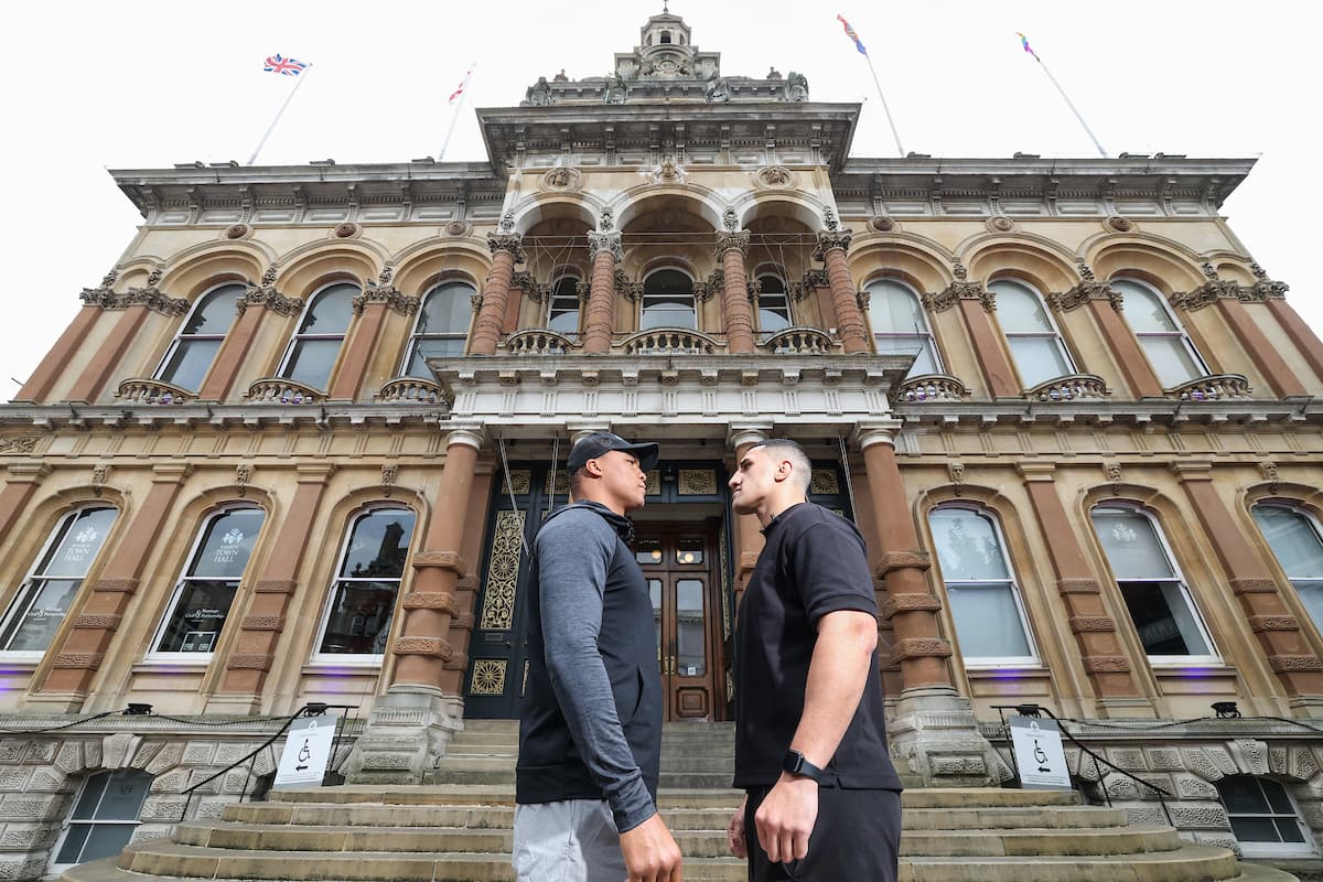 Fabio Wardley and Justis Huni come face to face outside Ipswich Town Hall