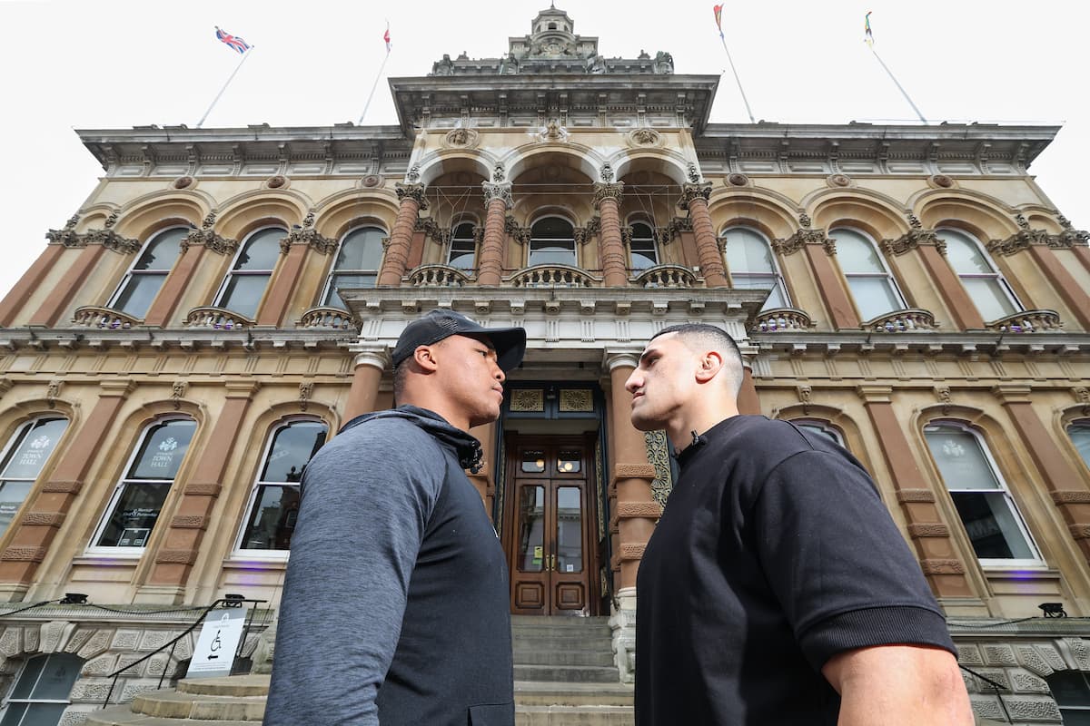 Fabio Wardley and Justis Huni come face to face outside Ipswich Town Hall