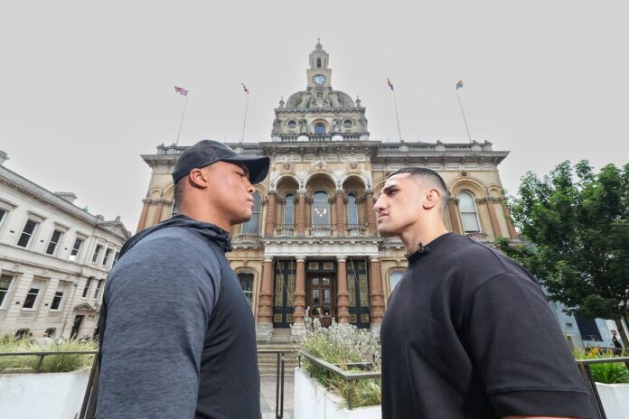 Fabio Wardley and Justis Huni come face to face outside Ipswich Town Hall