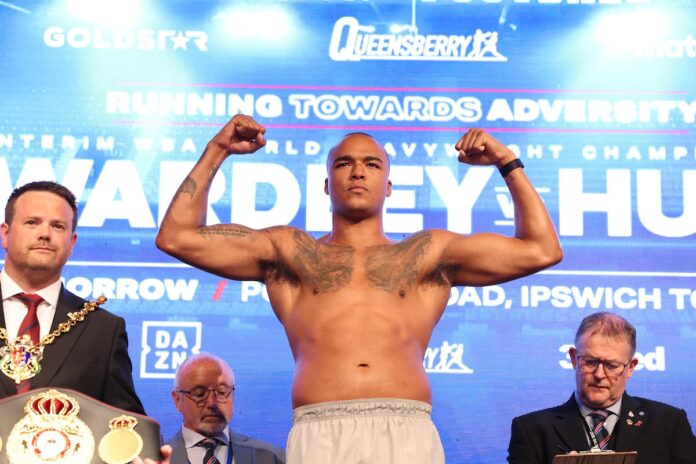 Fabio Wardley at the weigh-in ahead of his bout against Justis Huni in Ipswich, England